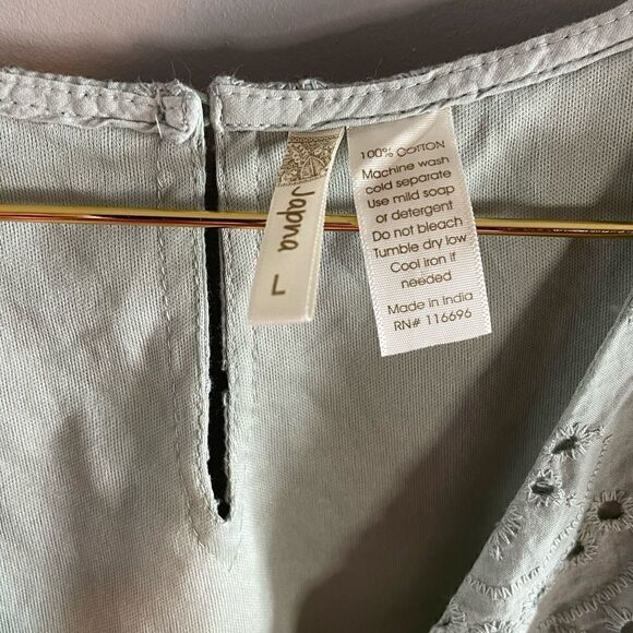 Japna Light Green Eyelet Flutter Sleeve Embroidered Ruffle Mini Dress | SZ L - Picture 6 of 13